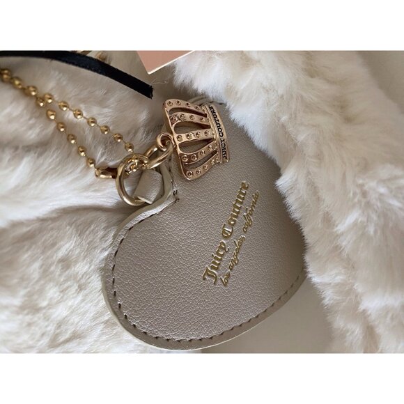 Juicy Couture Warm Up Barrel Shoulder Bag Purse Crystal White W/Charm Fuzzy NEW - Picture 5 of 14
